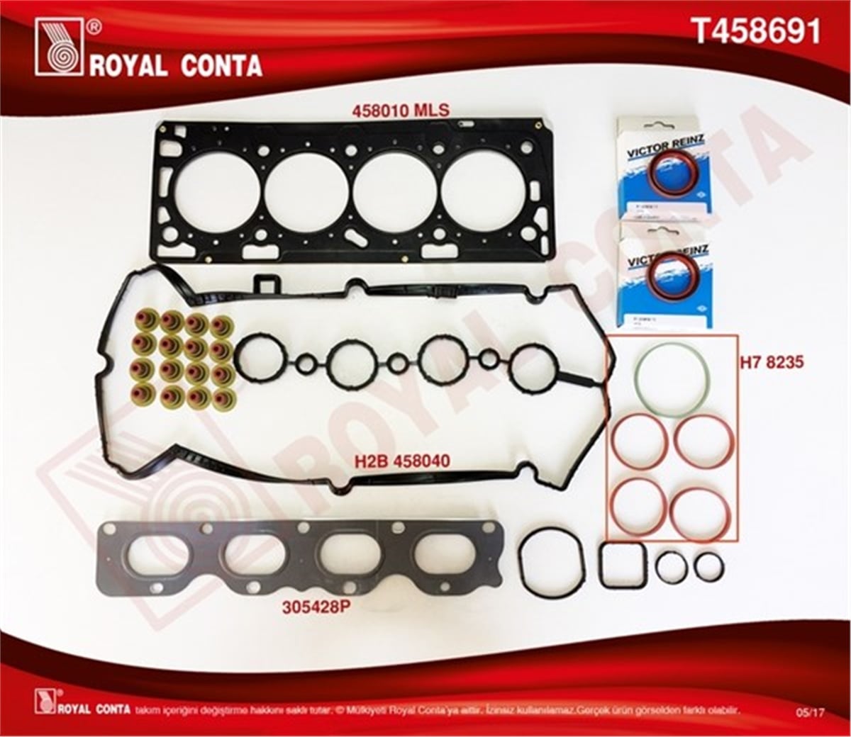 ASTRAÜST TAKIM CONTA REİNZ KEÇELİ SUBAP LASTİKLİ VECTRA C-ASTRA H-INSIGNIA 1.8 140HP A18XER-Z18XER ROYAL T458691ROYALROYAL T458691