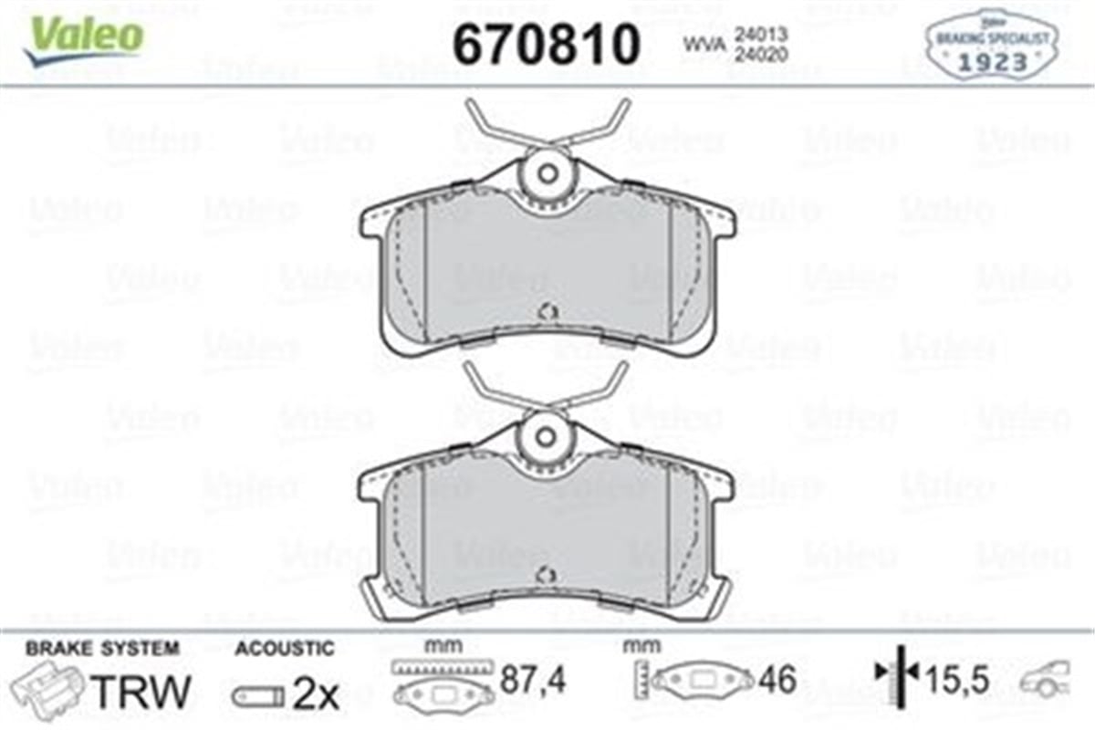 AVENSIS598810 ARKA BALATA AVENSIS 1.6VVTİ 1.8 VVTI- 2.0 VVTI 07-2001-02-2003 VALEO 670810VALEOVALEO 670810