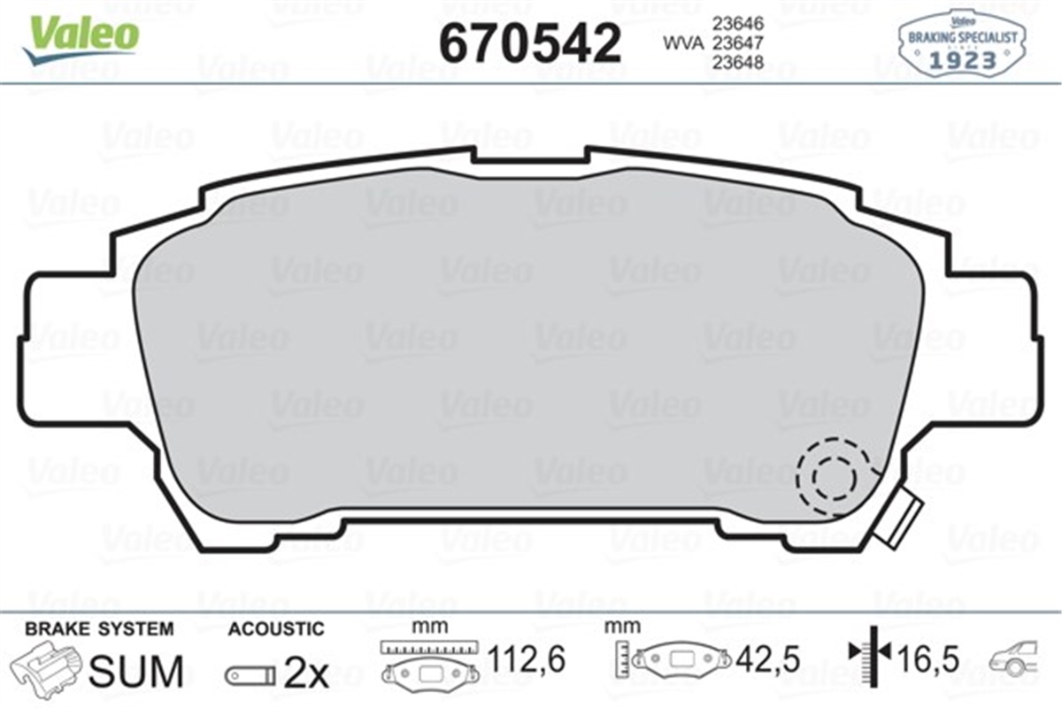 AVENSISARKA BALATA AVENSIS VERSO 2.0 VVT-I 01 11.09 AVENSIS VERSO 2.0D-4D 01 05 VALEO 670542VALEOVALEO 670542