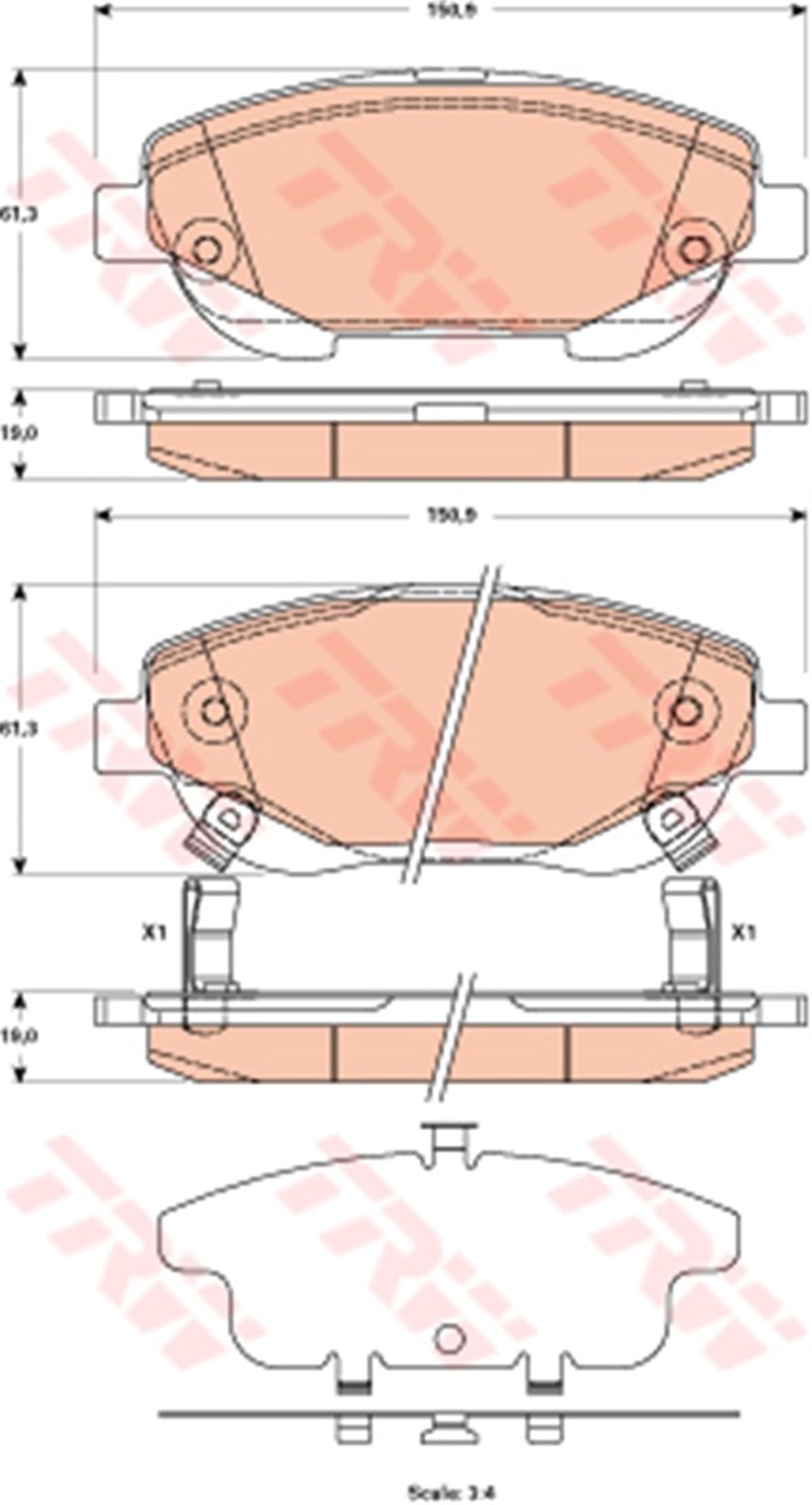AVENSISÖN BALATA TOYOTA AVENSIS 1.6 2.0 2.2 D4D 2.09 VERSO 2.2 D4D-2.2D 2.09 TRW GDB3518TRWTRW GDB3518