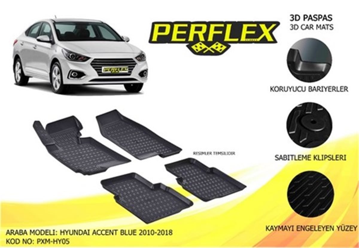 BLUEPASPAS 3D X-MAT HAVUZLU HYUNDAI ACCENT BLUE 15 SİYAH PERFLEX PXM-HY05PERFLEXPERFLEX PXM-HY05