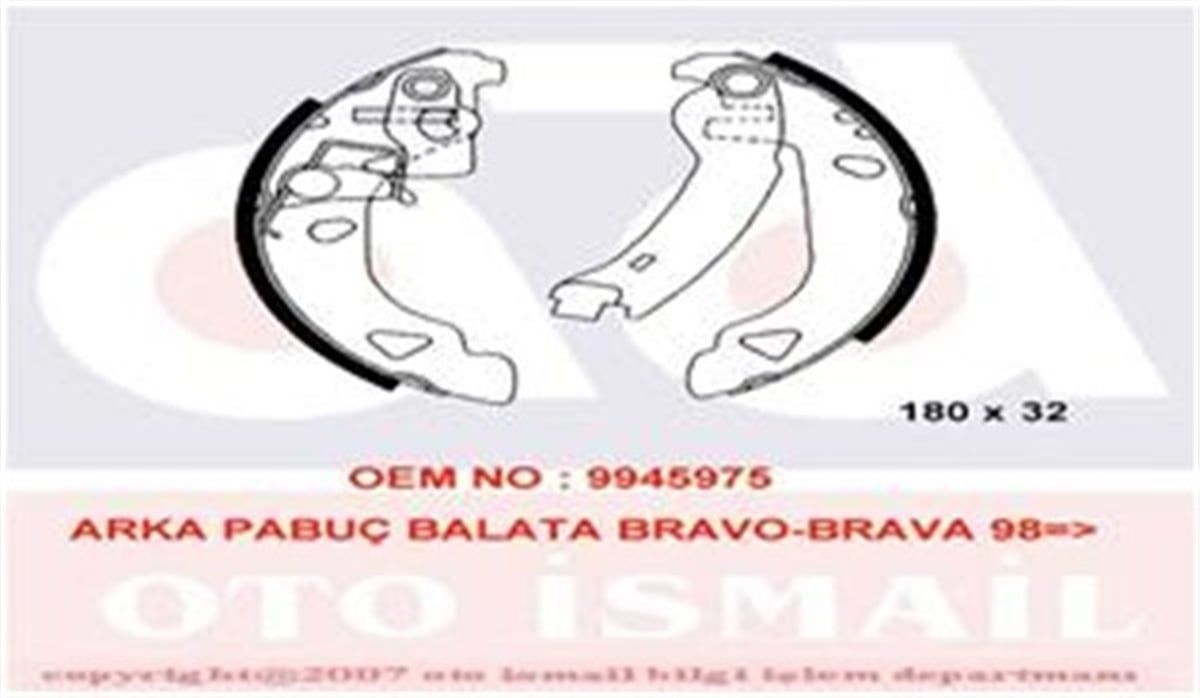BRAVAARKA PABUÇ BALATA BRAVO 1.2 1.4 1.9D 95-01 BRAVA 95-01 PUNTO 1.2 1.6 1.7D 93-00 Y 1.2 180X32 VALEO 562582VALEOVALEO 562582
