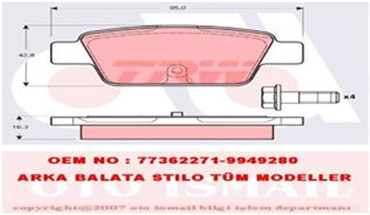 BRAVOARKA BALATA STILO 02 LINEA 6.07 BRAVO 9.07 ALFA MITO 08 MULTIPLA 99-10 TRW GDB1485TRWTRW GDB1485