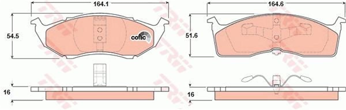 CHRYSLERÖN BALATA B.Y TİP CHRYSLER 300M 2.7 3.5 98-04 VOYAGER 95-01 STRATUS 95-99 CONCORDE TRW GDB1236TRWTRW GDB1236
