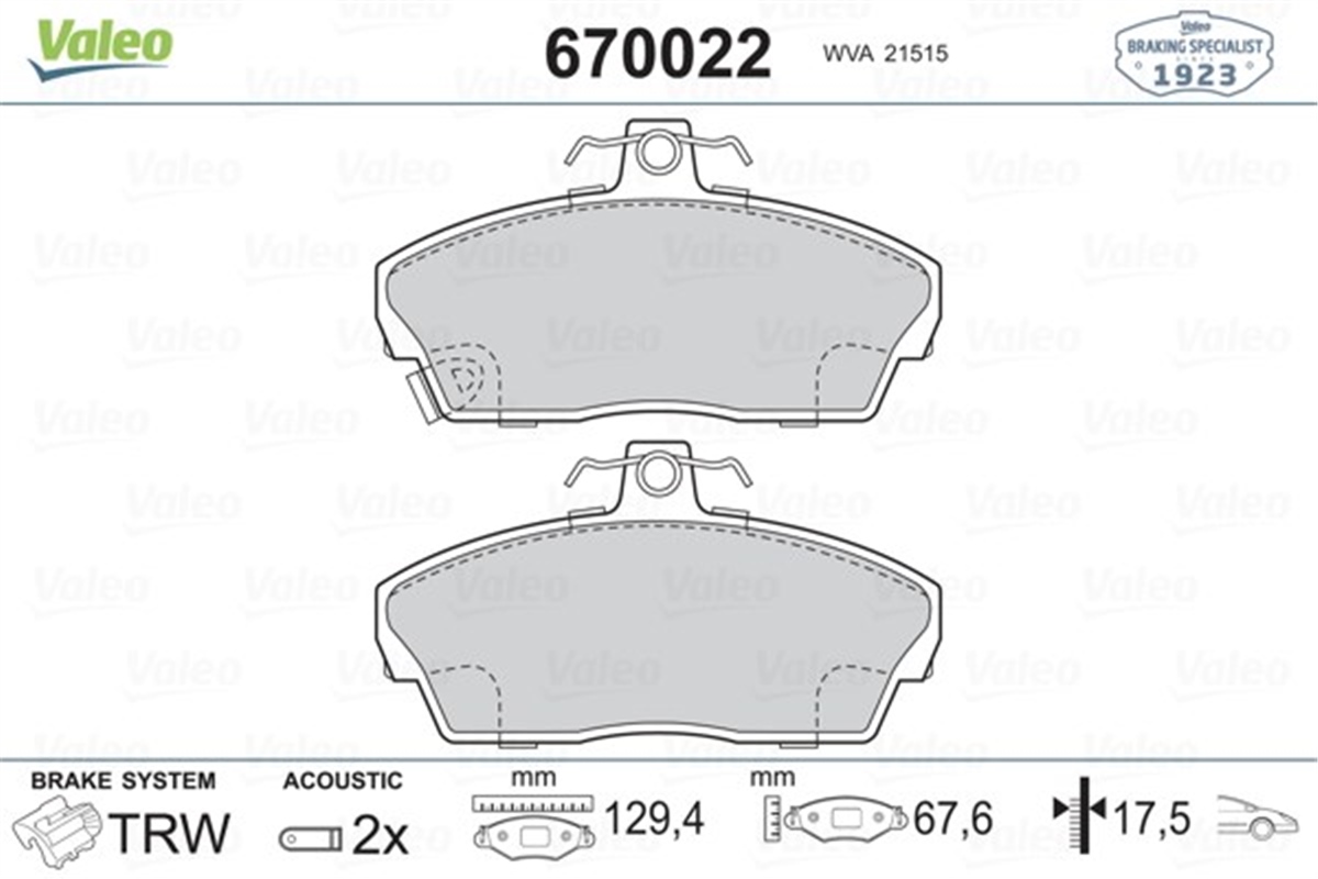 CIVICÖN BALATA CIVIC VI 95-05 ROVER 200 400 95-00 25 00-05 45 00-05 MG 01-05 800 92-93 COUPE VALEO 670022VALEOVALEO 670022