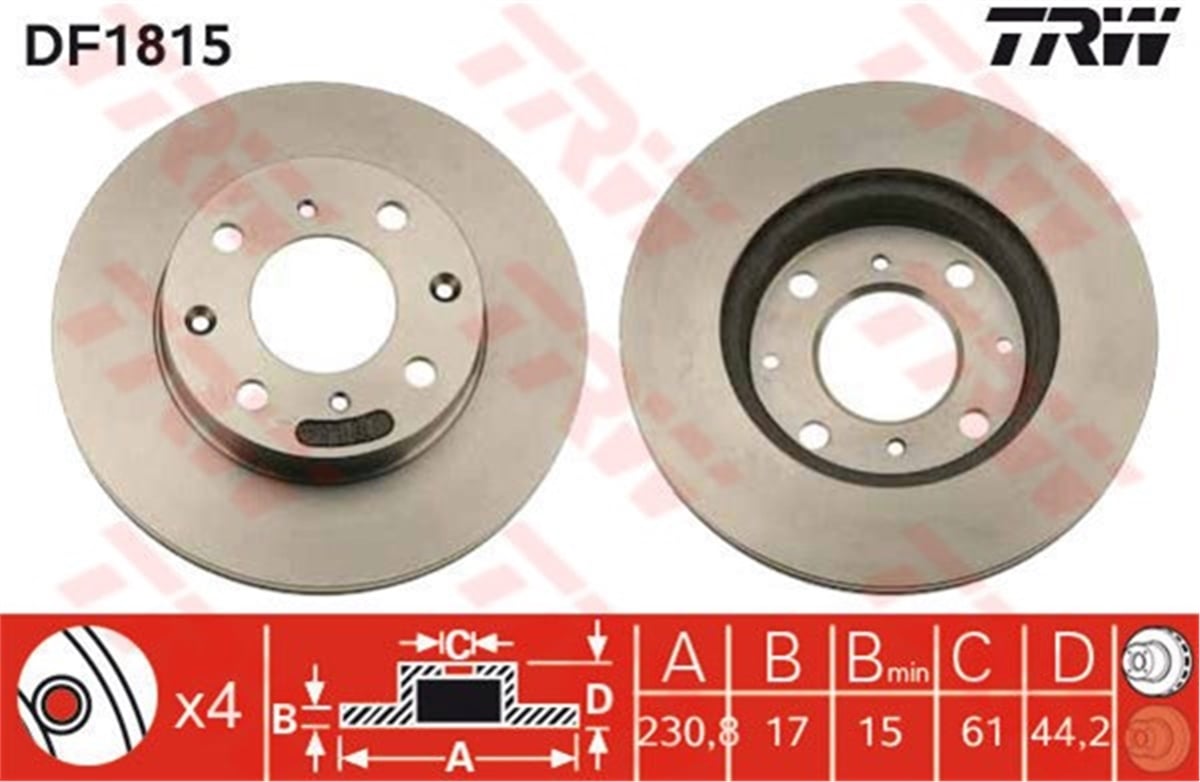 CIVICÖN FREN AYNASI CIVIC 91-95 ROVER200 85-89 230.8X17X15XHAVALI TRW DF1815TRWTRW DF1815