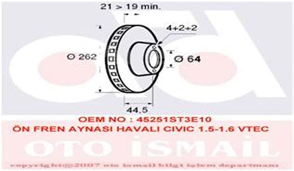 CIVICÖN ÖN FREN AYNASI CIVIC IV V VI 1.4 1.5-1.6VTEC 1.7 90-05 ROVER 200 400 25 45 262X21X4DLXHAVALI VALEO 186438VALEOVALEO 186438