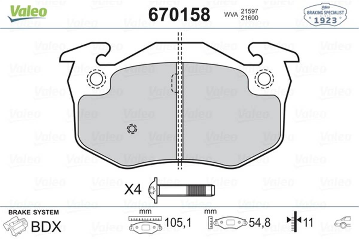 CLIOARKA BALATA R9-R19-PEUGEOT 106 96 P206 00 P306 97-01 MEGANE I-CLIO I-II -SAXO 96 XSARA 97 İNCE TİP VALEO 670158VALEOVALEO 670158