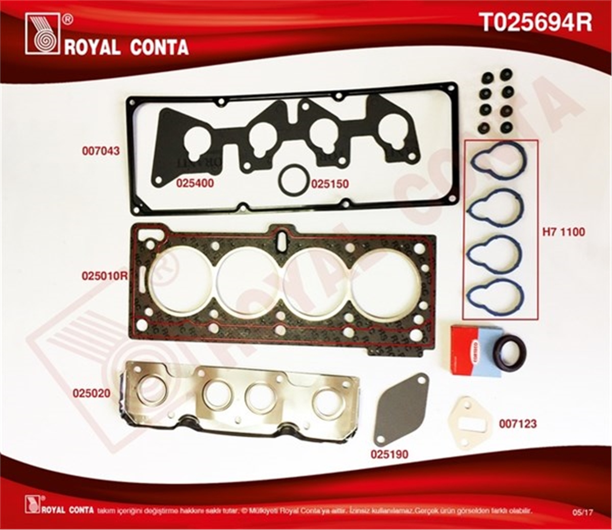 CLIOMOTOR ÜST TAKIM CONTA SKT KEÇELİ R19-MEGANE-CLIO 1.4-1.6 İE ROYAL T025694RROYALROYAL T025694R