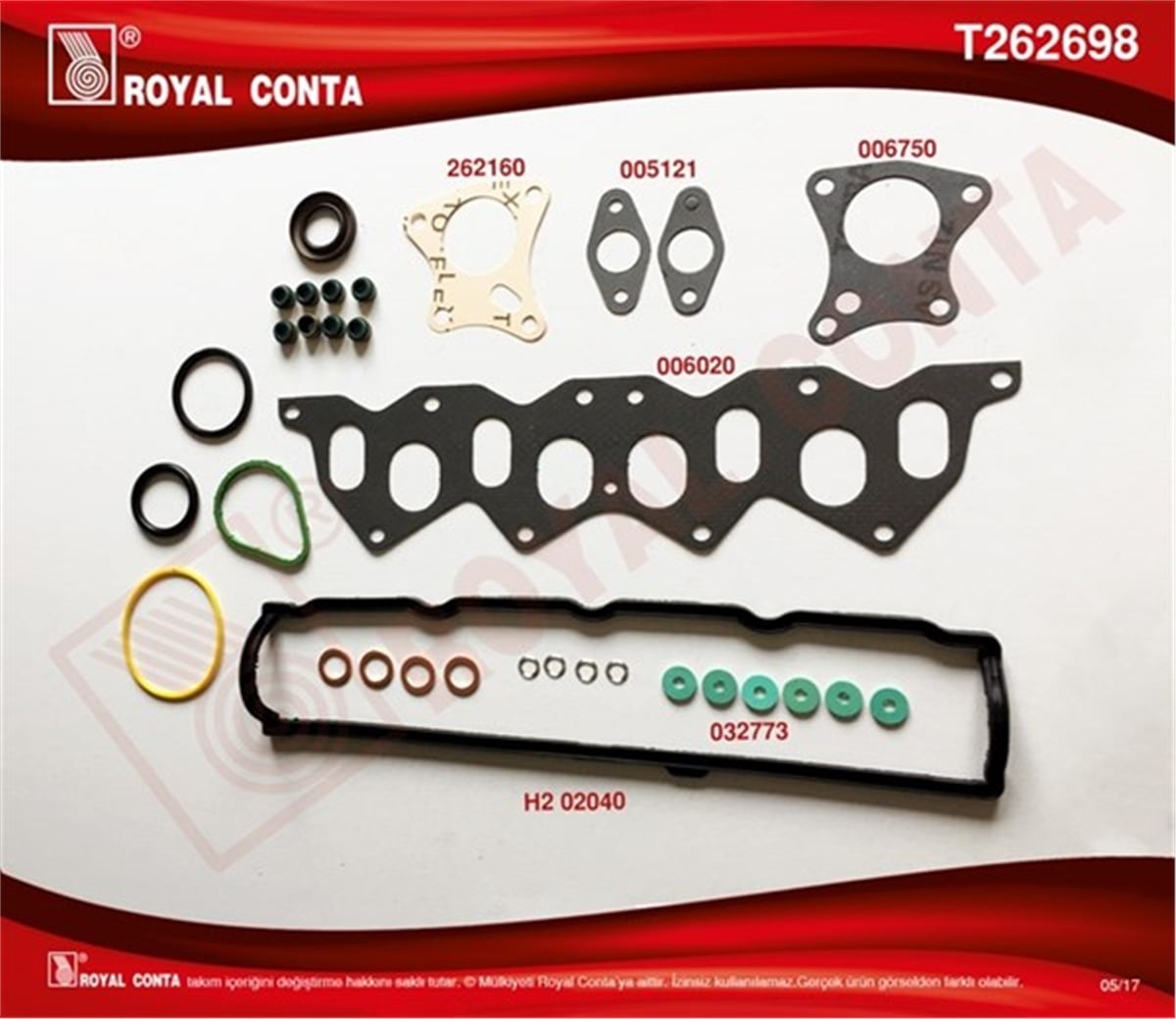 CLIOMOTOR ÜST TAKIM CONTA SKT KEÇELİ SİLİNDİR KAPAKSIZ KANGOO-EXP-CLIO-F8Q ROYAL T262698ROYALROYAL T262698