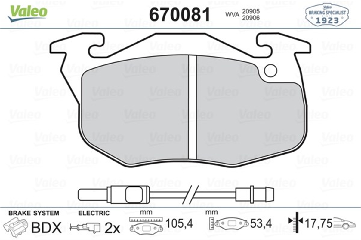CLIOÖN BALATA R9-R11-R19 CLIO-EXP-PEUGEOT 106-P206 VALEO 670081VALEOVALEO 670081