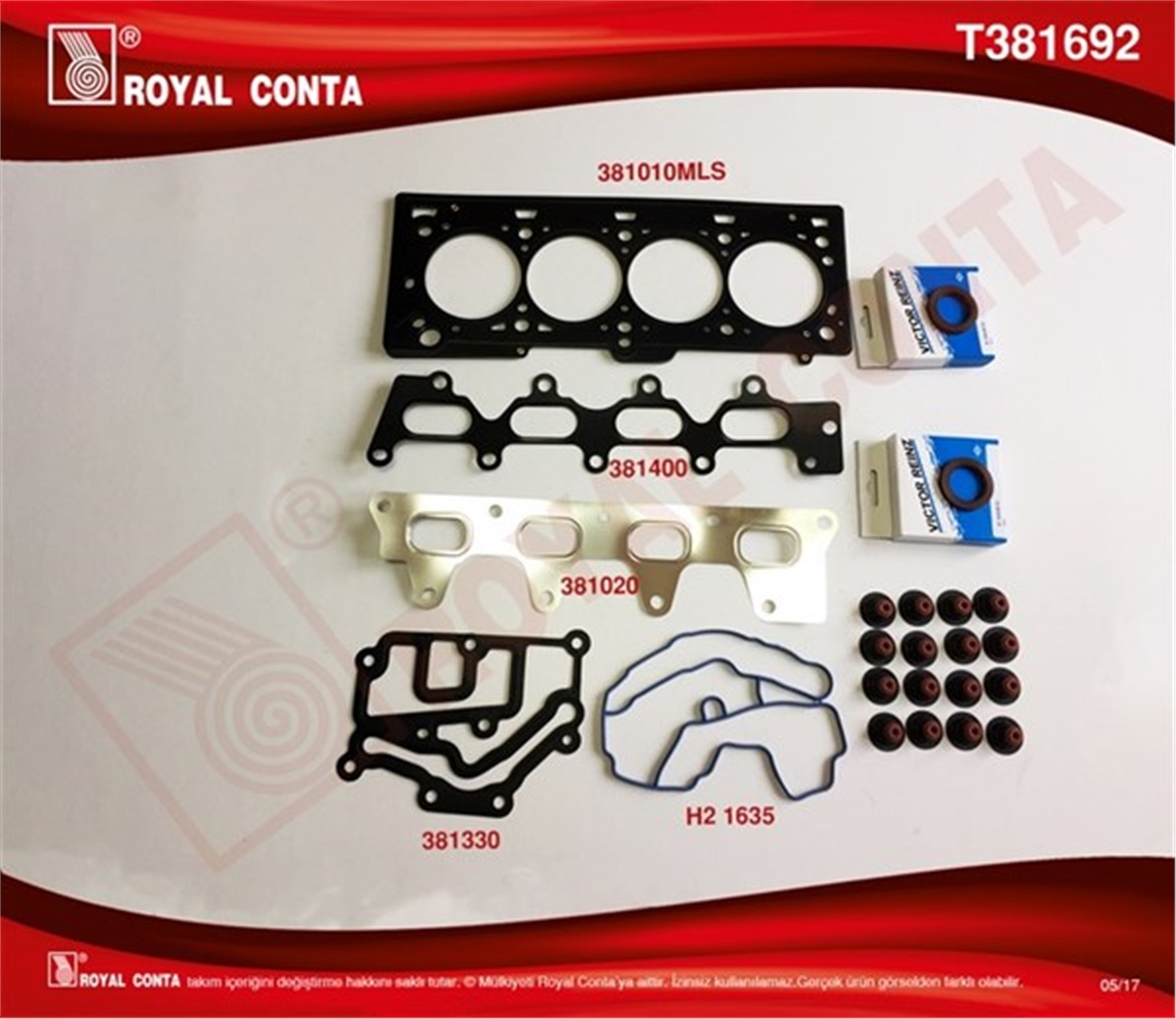 CLIOÜST TAKIM CONTA REINZ KEÇELİ SUB.LASTİKLİ CLIO-MEGANE-SCENIC-LGN 1.4-1.6 16V K4J-K4M ROYAL T381692ROYALROYAL T381692