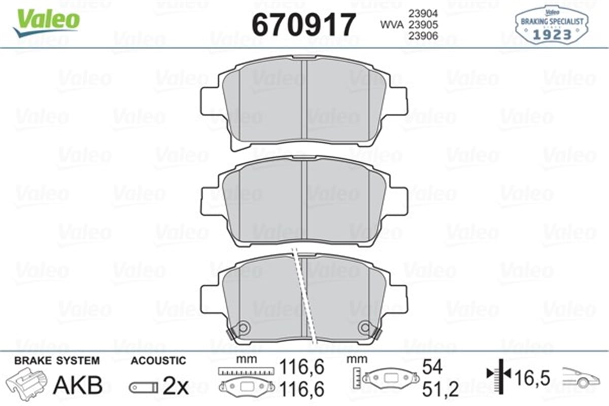 COROLLAÖN BALATA COROLLA 1.4 1.6 1.4VVTİ 1.6VVTİ 1.8 00-07 YARIS 1.3 1.5 1.4D-4D 99-9.05 VALEO 670917VALEOVALEO 670917