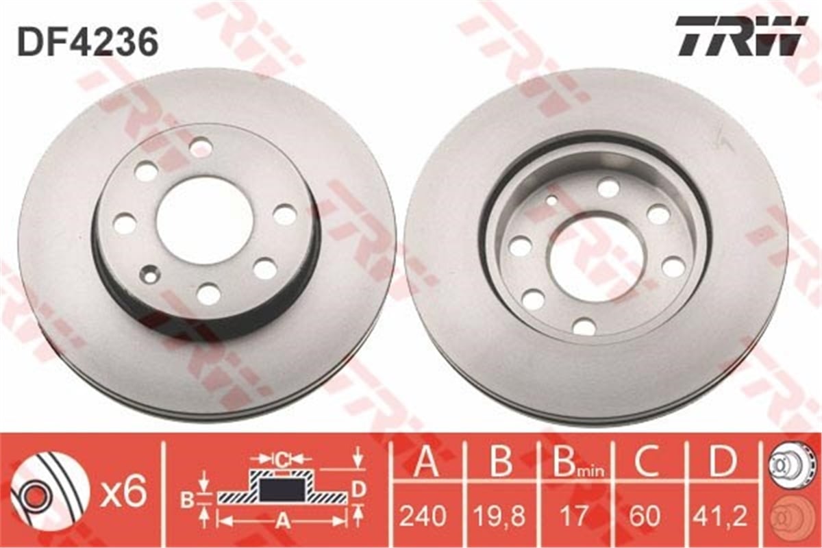 CORSAÖN FREN AYNASI CORSA C 1.0-1.2 1.7 D 00 ABS Lİ 240X19.8X6DLXHAVALI TRW DF4236TRWTRW DF4236