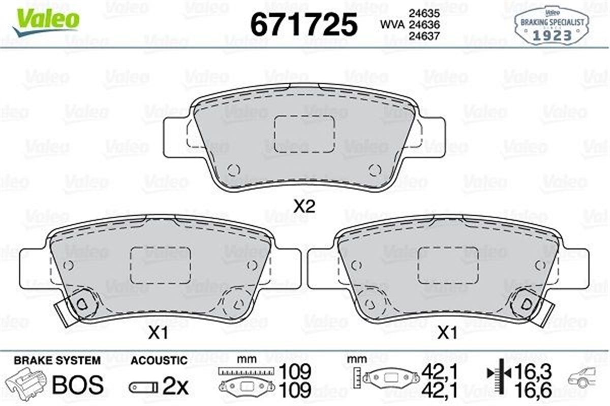 CRVARKA BALATA HONDA CRV III 2.0 I-VTEC 2.2 I-CTDI 2.0 İDTEC 01-2007 2.4 İVTEC 09 VALEO 671725VALEOVALEO 671725