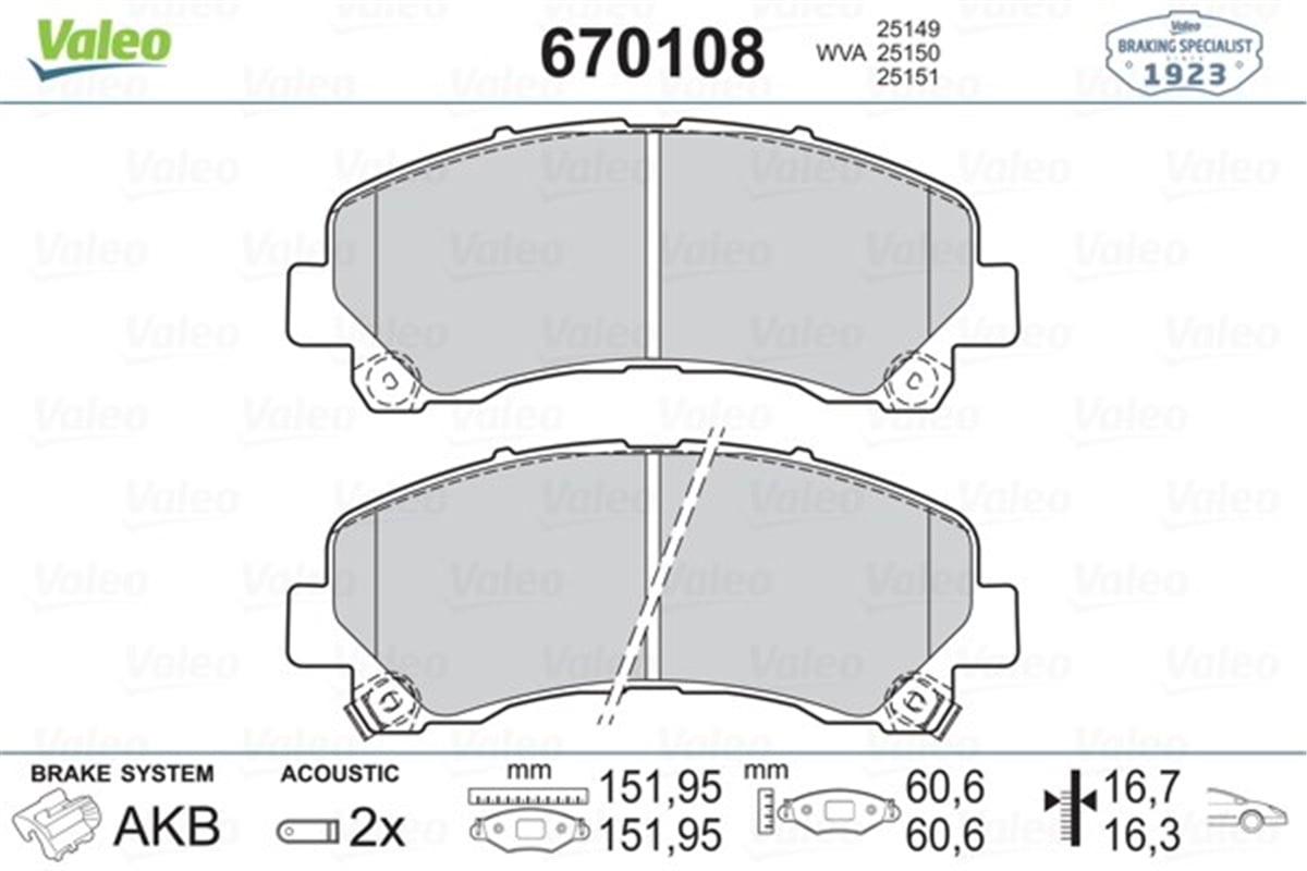 D-MAXÖN FREN BALATASI ISUZU D-MAX 06-12 VALEO 670108VALEOVALEO 670108
