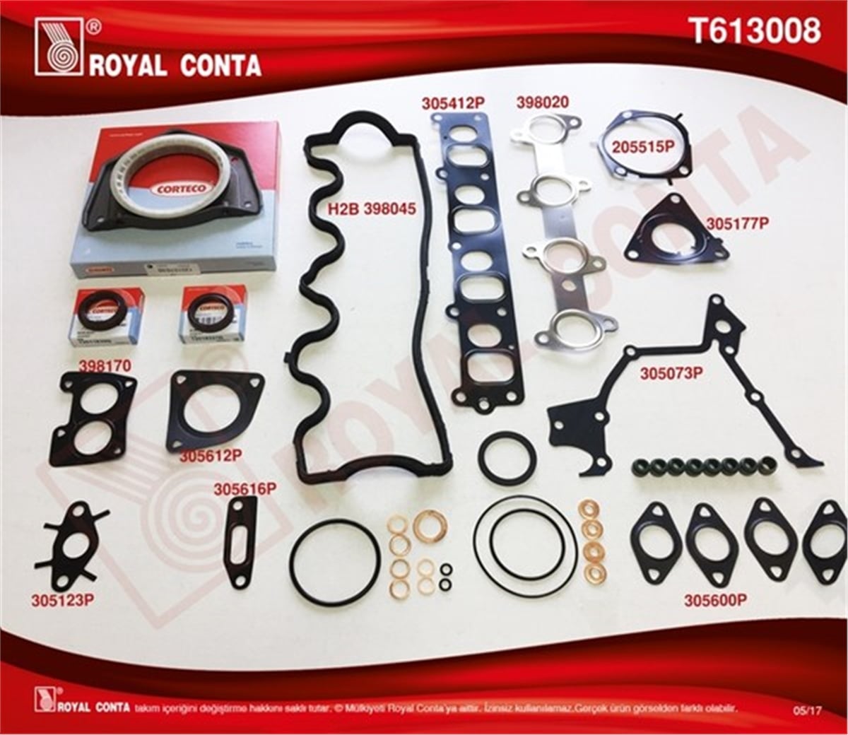 DOBLOMOTOR TAKIM CONTA REINZ.KEÇELİ SİLİNDİR KAPAK CONTASI SİZ DOBLO-PUNTO 1.9JTD 182.B9.00-188.A2.00 4081111 MOT.İTİBARE ROYAL T613008ROYALROYAL T613008