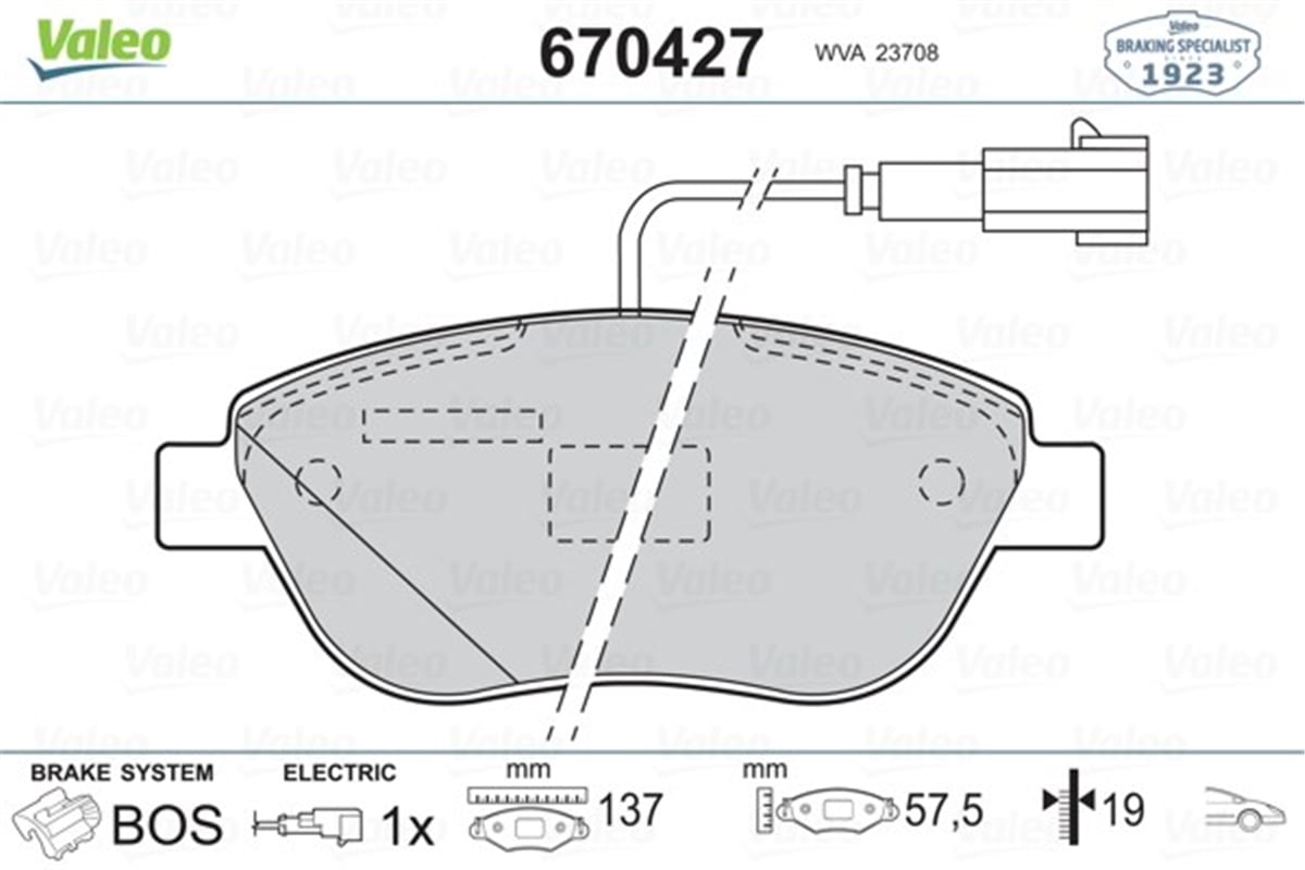 DOBLOÖN BALATA DOBLO 1.3-1.9 JTD 07 G.PUNTO 1.3 MJT 05 STILO 05 LINEA-BRAVO 07 IDEA 1.3 05 1 FİŞ VALEO 670427VALEOVALEO 670427