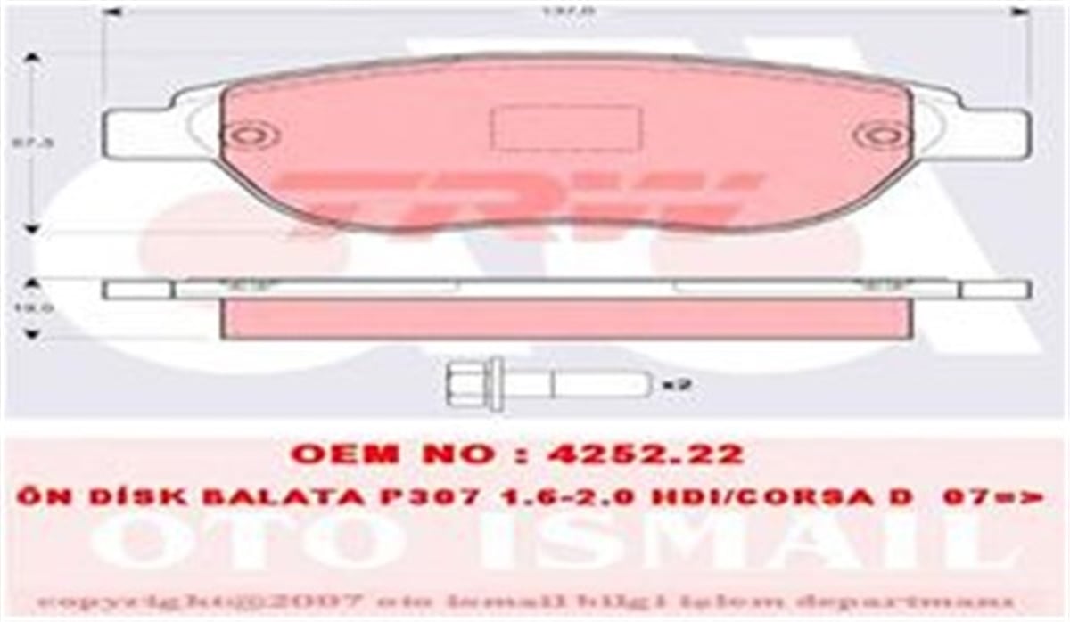 DOBLOÖN BALATA P207 02-06 P307 08-00 DOBLO 01 PART 04-03 BERLINGO 10-00 C3 03-02 C4 11-04 XSARA 00 TRW GDB1464TRWTRW GDB1464