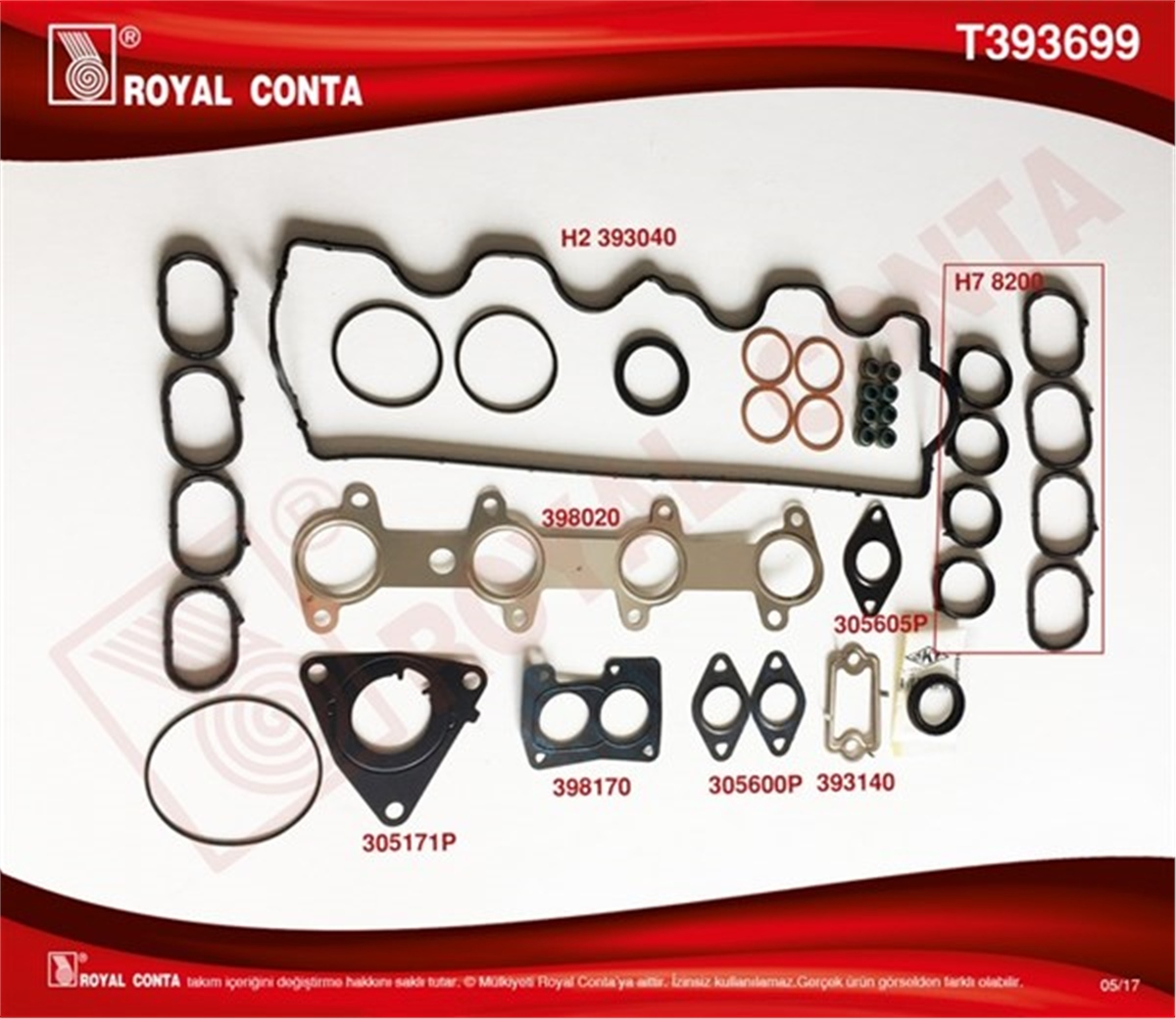 DOBLOÜST TAKIM CONTA SKT KEÇELİ-SUB.LASTİKLİ-SİLİNDİR KAPAK CONTASI SİZ DOBLO-PUNTO 1.9 DZL ROYAL T393699ROYALROYAL T393699