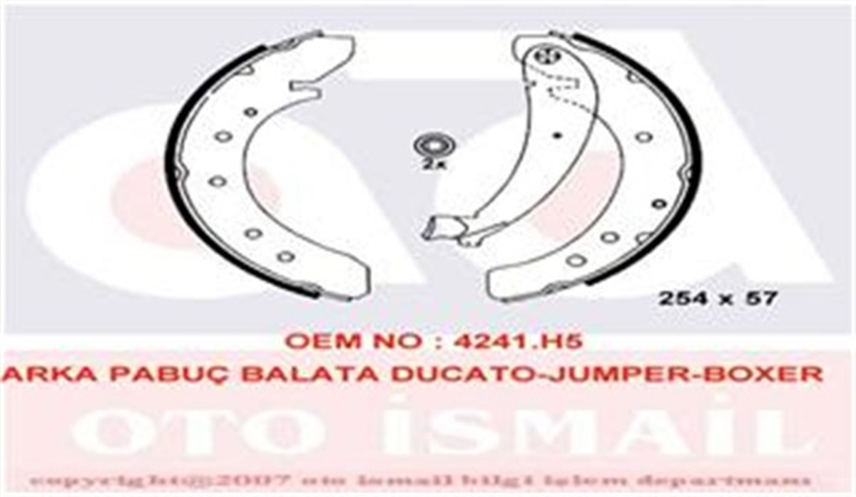 DUCATOARKA PABUÇ BALATA BOXER 94-02 DUCATO JUMPER 94-02 SCUDO 07 JUMPY 1.6HDİ 07 1800KG 254X57 RIW P5410RIWRIW P5410