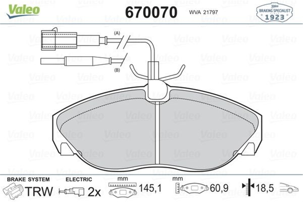 DUCATOÖN BALATA FİŞLİ BOXER-DUCATO-JUMPER 1400KG 94-02 VALEO 670070VALEOVALEO 670070