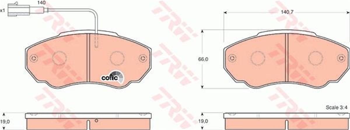 DUCATOÖN BALATA FİŞLİ DUCATO 02-06 BOXER 02-06 JUMPER 02-06 K.Ç TİP 1400 KG TRW GDB1517TRWTRW GDB1517