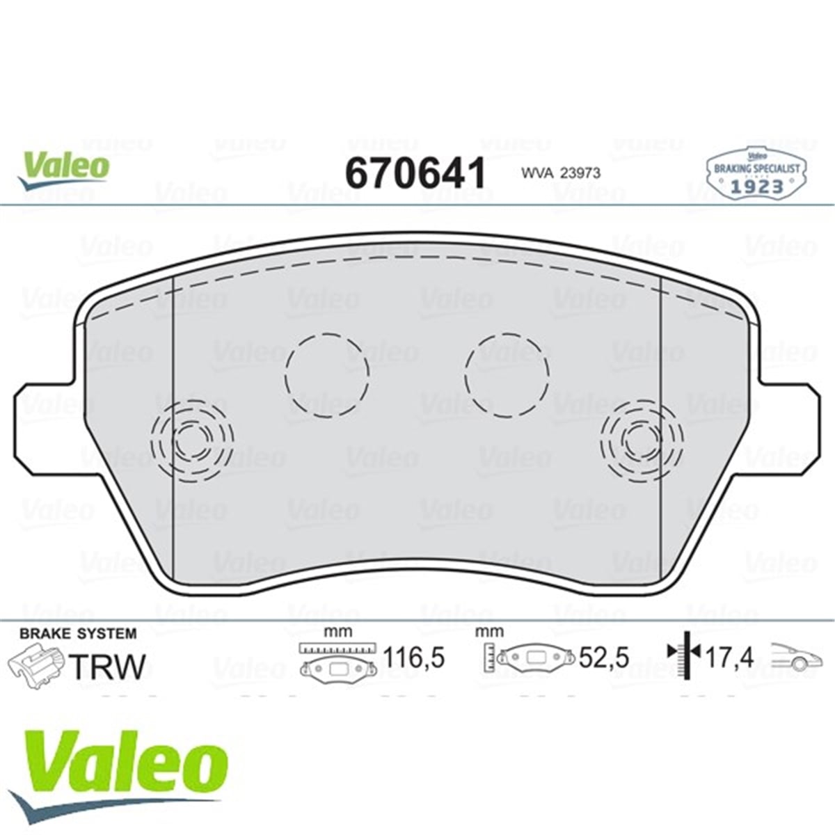DUSTERFREN BALATASI ÖN 7701209164 RENAULT CLIO-III/MODUS/DUSTER/DOKKER/LODY/NOTE/MICRA/ACCORD VII 04- BM VALEO VAL 670641VALEOVALEO 670641