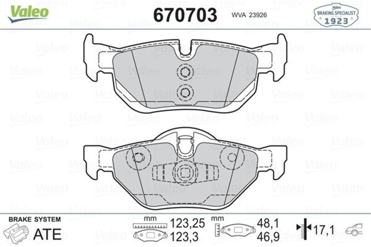 E81ARKA BALATA BMW E81 06-12 E87 03-12 E82 09 E88 08 E90 06-11 E91 E92 E93 07 E84 X1 09 VALEO 670703VALEOVALEO 670703