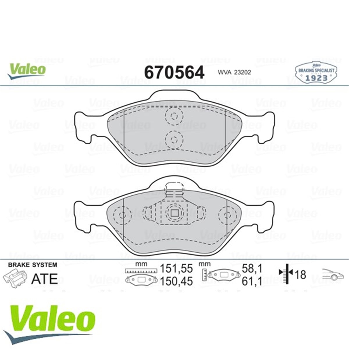 FIESTAÖN BALATA FIESTA 1.4TDCİ ABSLİ 00 FUSION 02 MAZDA 121 96 MAZDA 2 03 VALEO 670564VALEOVALEO 670564