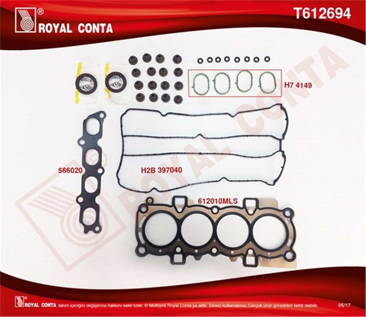 FIESTAÜST TAKIM CONTA SKT KEÇELİ S LASTİKLİ SİLİNDİR KAPAK CONTASI .FIESTA VI 1.4 16V 97HP 10-08 ROYAL T612694ROYALROYAL T612694