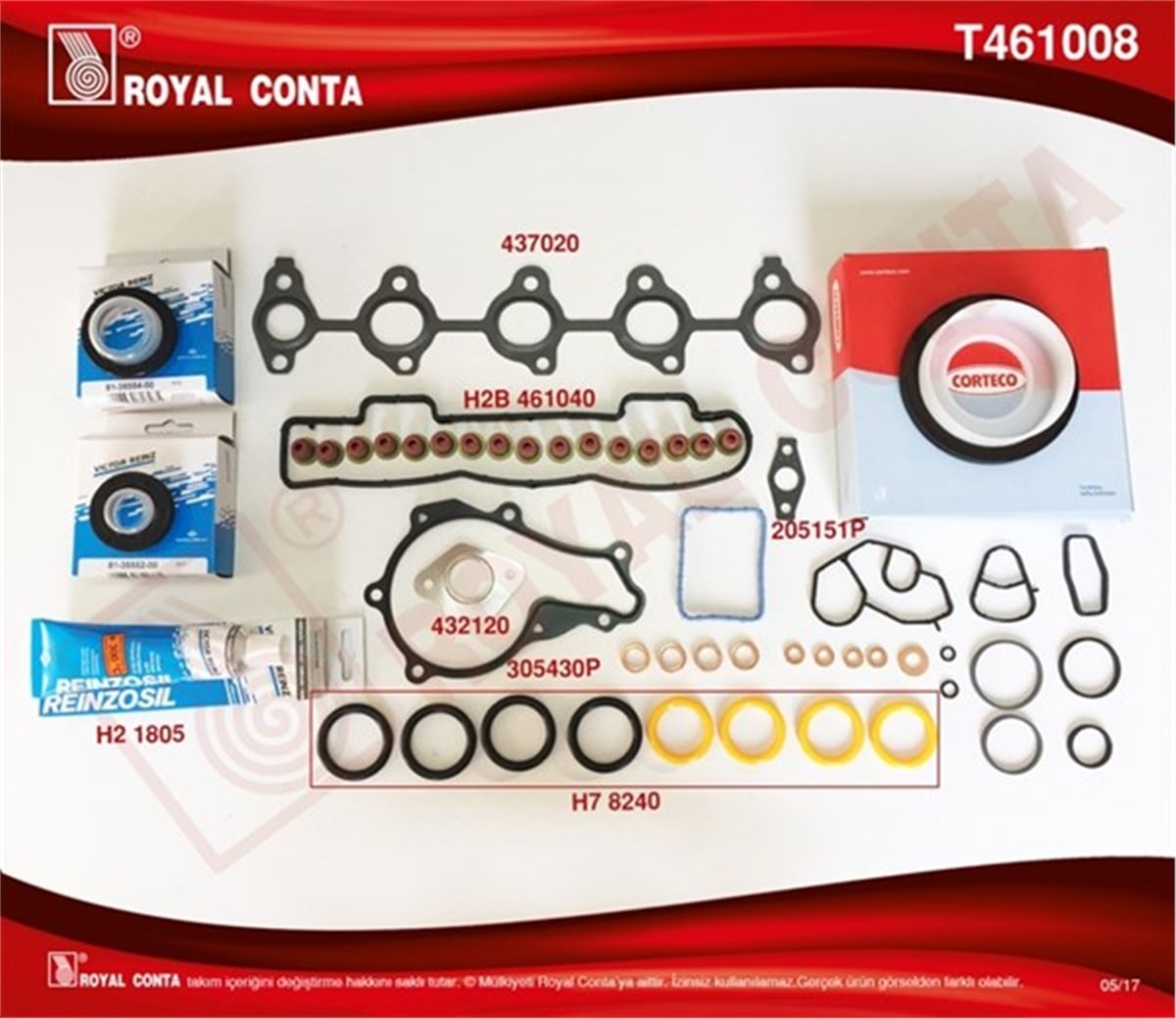 FOCUSMOTOR TAKIM CONTA KEÇELİ-LASTİKLİ SİLİNDİR KAPAK CONTASI SİZ FOCUS-FUSION-CMAX 1.6 TDCI-PARTNER-P307-P308-P406 1.6 H ROYAL T461008ROYALROYAL T461008