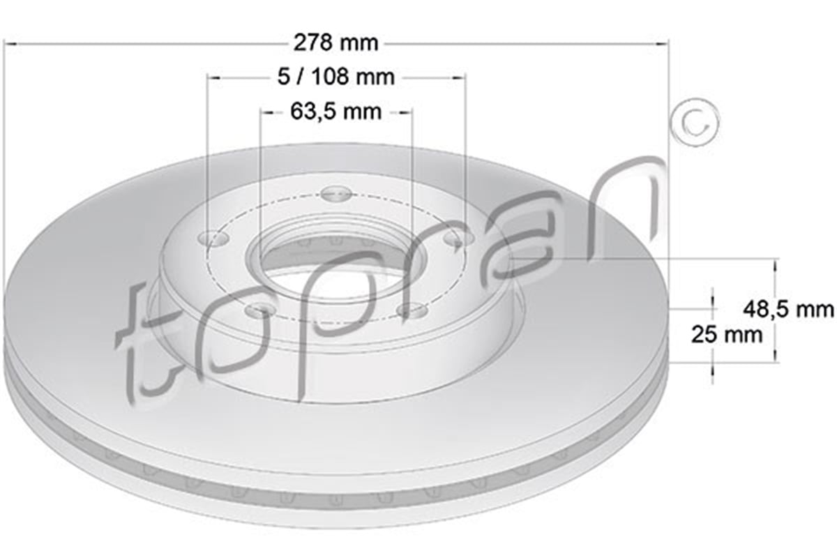 FOCUSÖN FREN AYNASI FOCUS 04-12 CMAX 07-10 S40 06-10 C30 10-12 C70 06-13 V50 05-12 278X25X5DLXHVL TOPRAN 302335755TOPRANTOPRAN 302335755