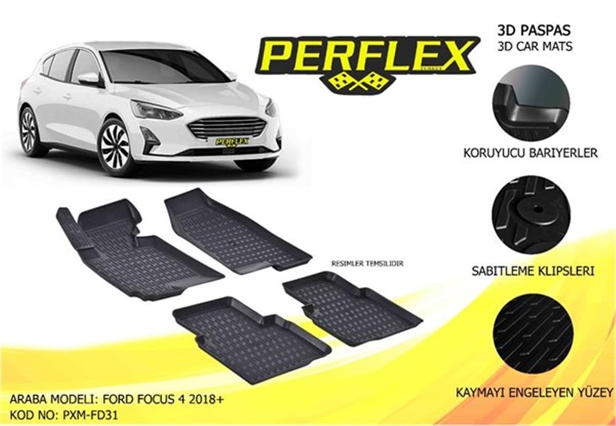 FOCUSPERFLEX 3D X-MAT HAVUZLU PASPAS ÇEŞİTLERİ SİYAH FORD FOCUS 4 SD 2018 3D X-MAT 5 PCS PERFLEX PXM-FD31PERFLEXPERFLEX PXM-FD31