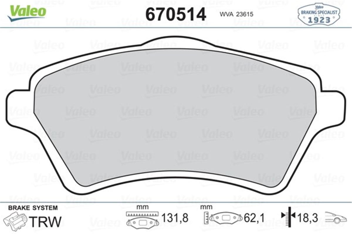 FREELANDERÖN BALATA FREELANDER 1.8 16V 00 06 2.0TD4 00 06 2.5 V6 00 06 RANGE ROVER 3.0TD6 02 12 VALEO 670514VALEOVALEO 670514