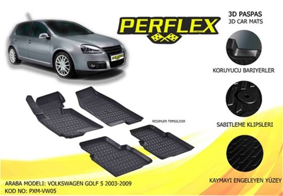 GOLFPASPAS 3D X-MAT HAVUZLU VOLKSWAGEN GOLF V 03-09 SİYAH PERFLEX PXM-VW05PERFLEXPERFLEX PXM-VW05