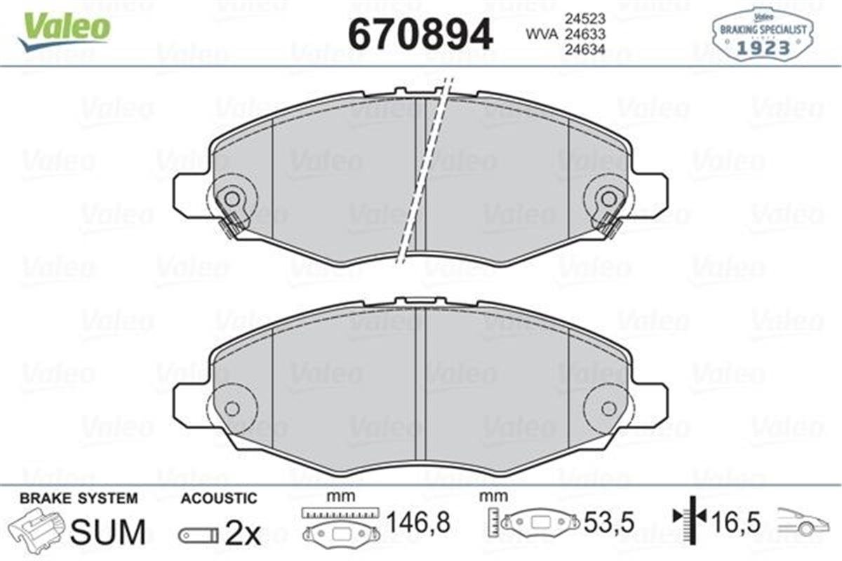HILUXÖN BALATA HILUX PICKUP 2.5D-4D 11-2001 -HILUX PICKUP 2.5 12-2007 VALEO 670894VALEOVALEO 670894