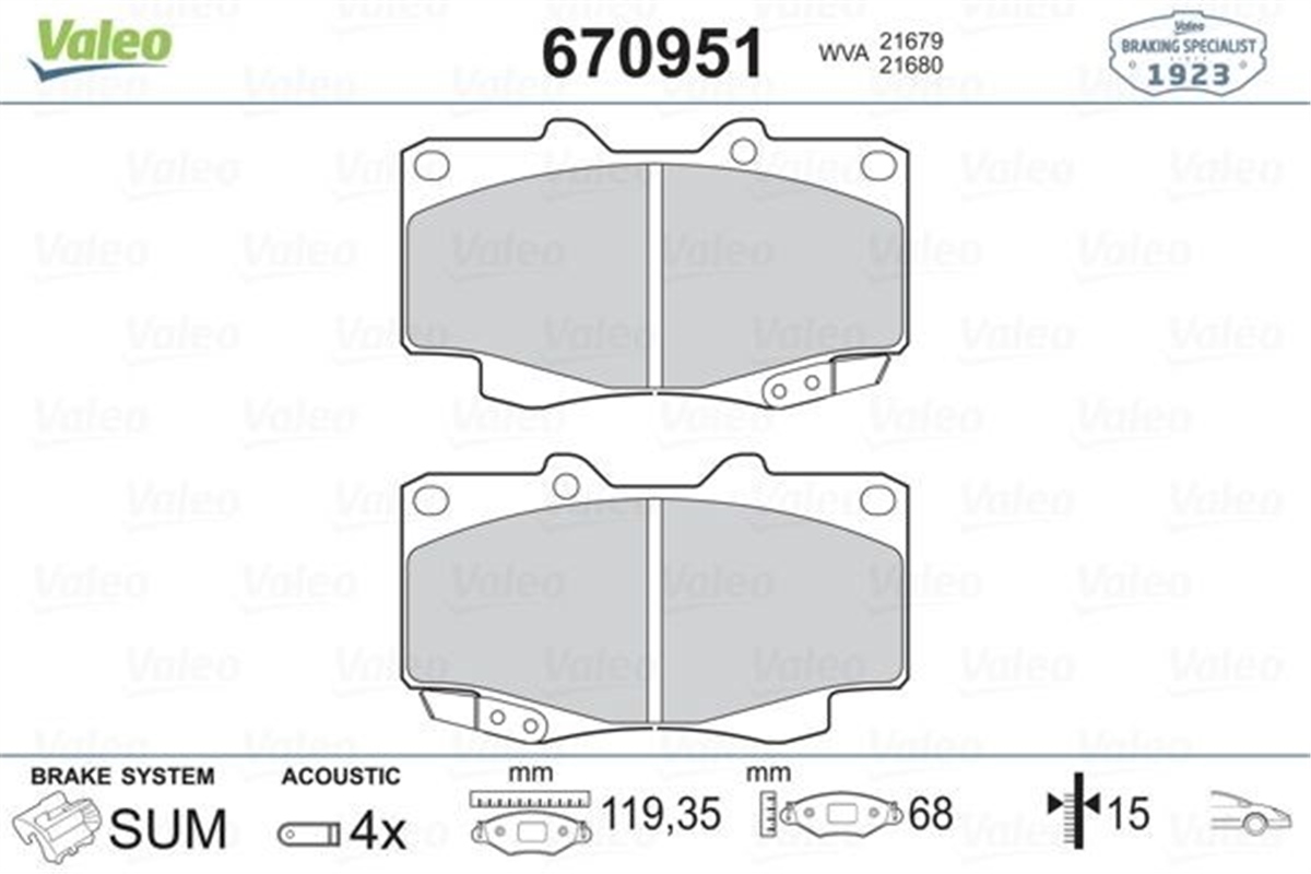 HILUXÖN BALATA TOYOTA HILUX PICKUP 2.5D 2.5D-4D 3.0D-4D 01 07 VALEO 670951VALEOVALEO 670951