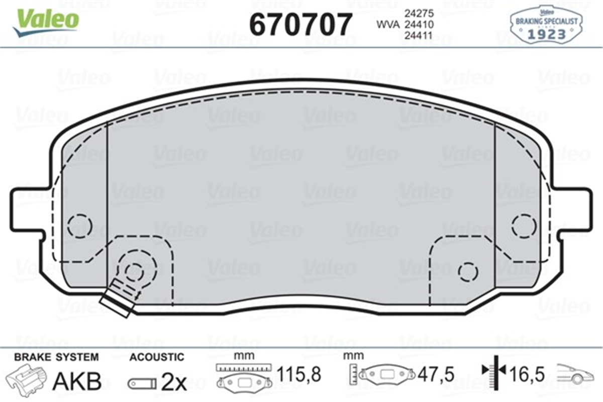 İ10ÖN BALATA HYUNDAI İ10-1.0 1.1-1.2 08 11 KIA PICANTO 1.0-1-1 08 VALEO 670707VALEOVALEO 670707