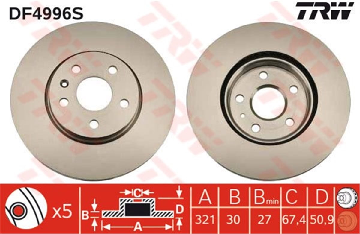 INSIGNIAÖN FREN AYNASI OPEL INSIGNIA 08 9-5 YS3G 10 17 JANT 321X30X5DLXHAVALI TRW DF4996STRWTRW DF4996S