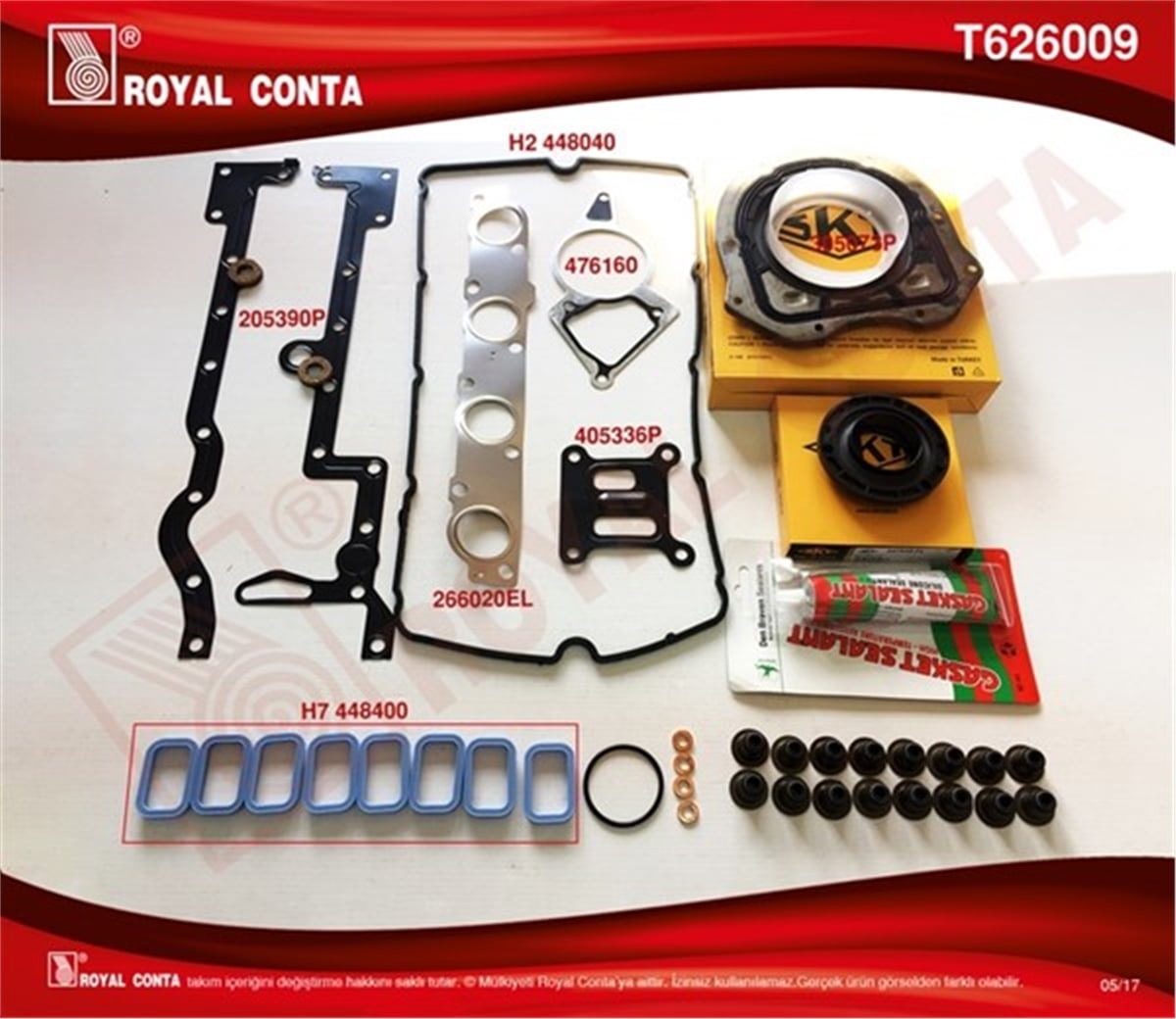 JUMPERMOTOR TAKIM CONTA SKT KEÇE SUBAP LAS SİLİNDİR KAPAK CONTASI SİZ BOXER-JUMPER 2.2 HDİ 100-120 P22DTE EURO4 ROYAL T626009ROYALROYAL T626009