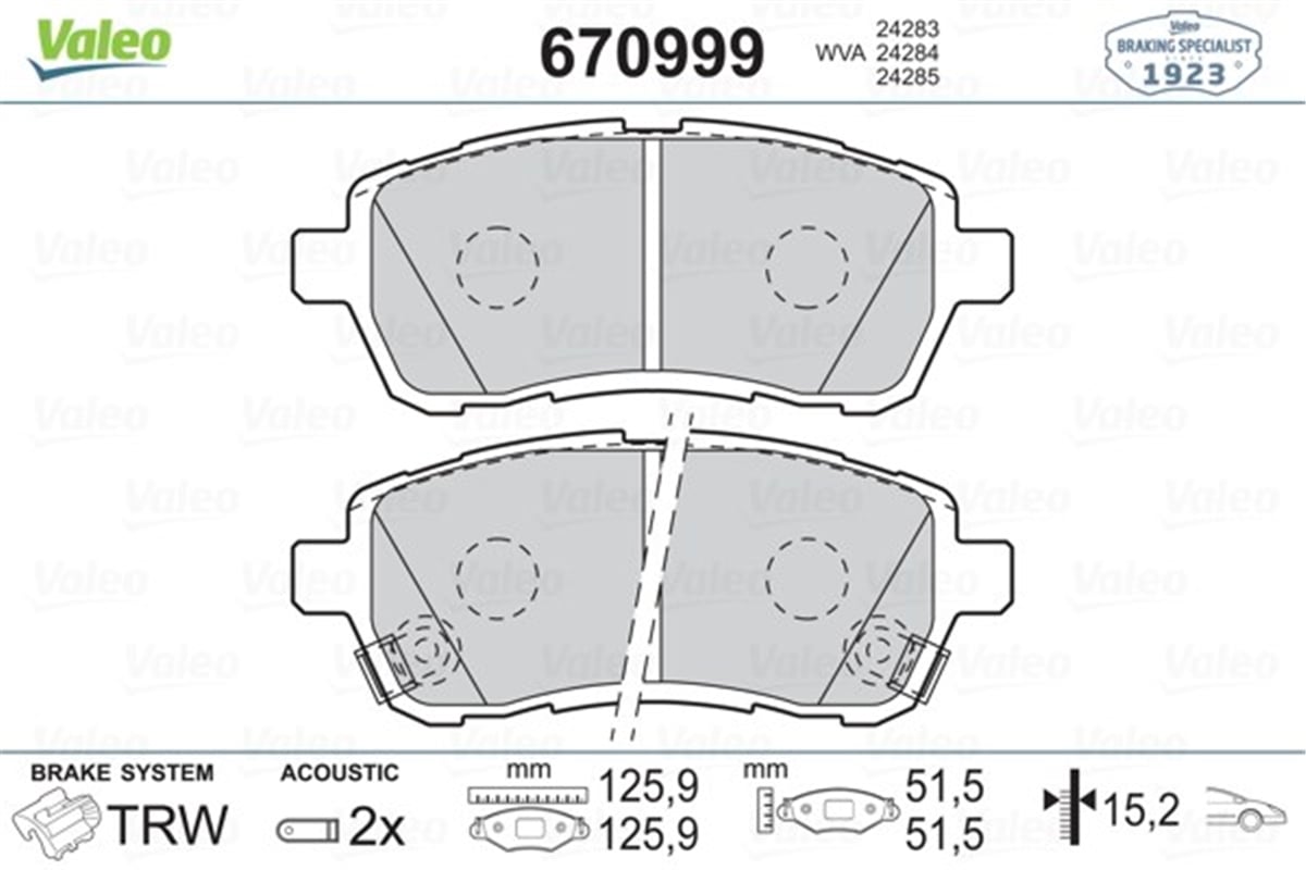 JUSTYÖN BALATA FIESTA VI 1.4-1.4TDCİ 1.6 TDCI 08 SWIFT 10 JUSTY 07 MAZDA II 07 SIRION 08 VALEO 670999VALEOVALEO 670999