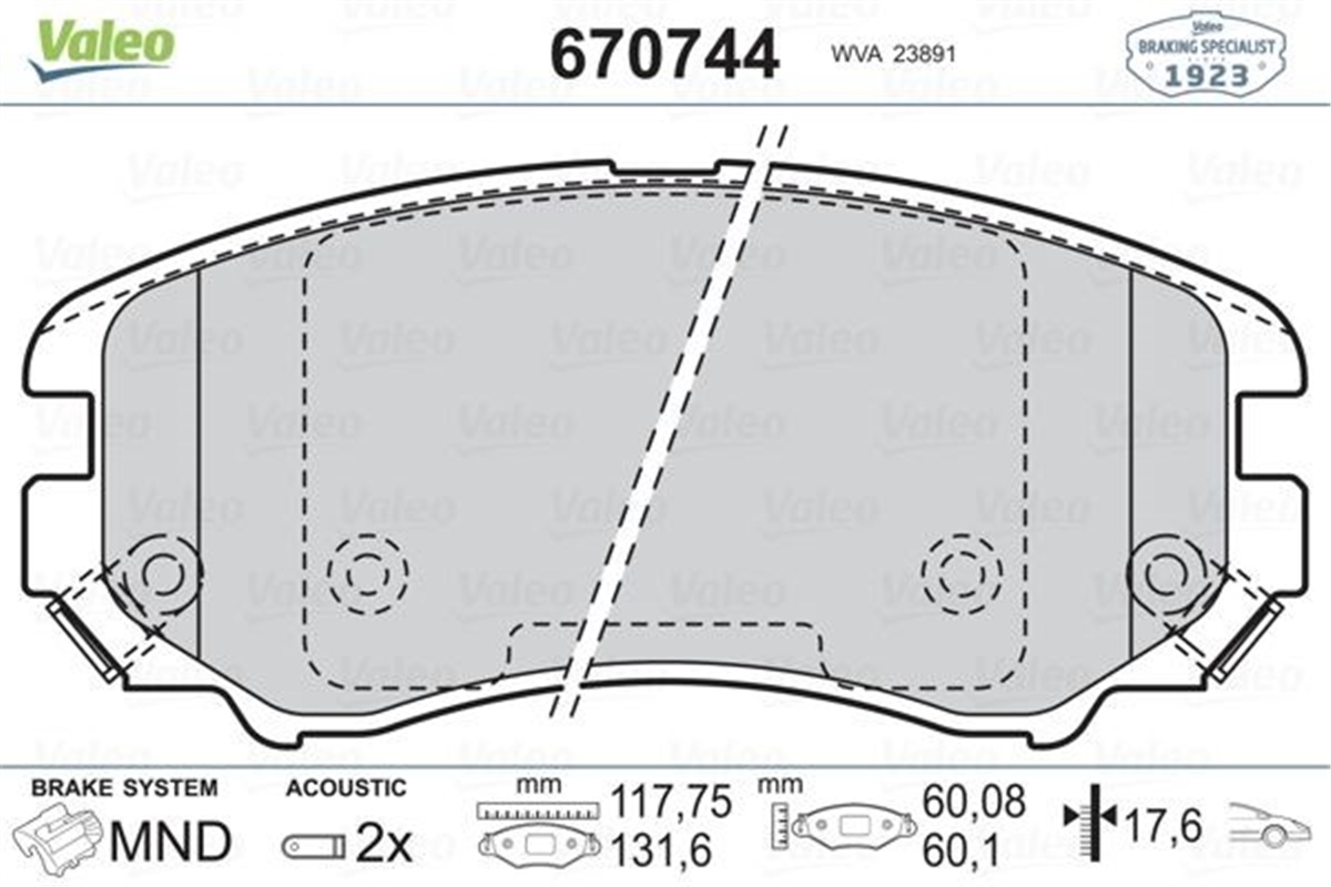 KIAÖN BALATA TUCSON 04 10 SONATA 2.0 CRDI 04 COUPE 3.02 09 KIA MAGENTIS 05 09 VALEO 670744VALEOVALEO 670744