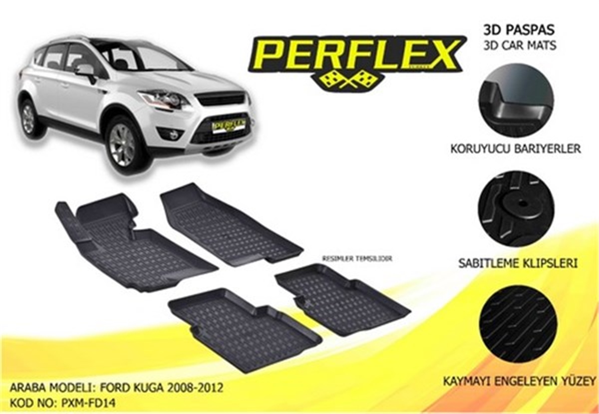 KUGAPASPAS 3D X-MAT HAVUZLU FORD KUGA 08-13 SİYAH PERFLEX PXM-FD14PERFLEXPERFLEX PXM-FD14