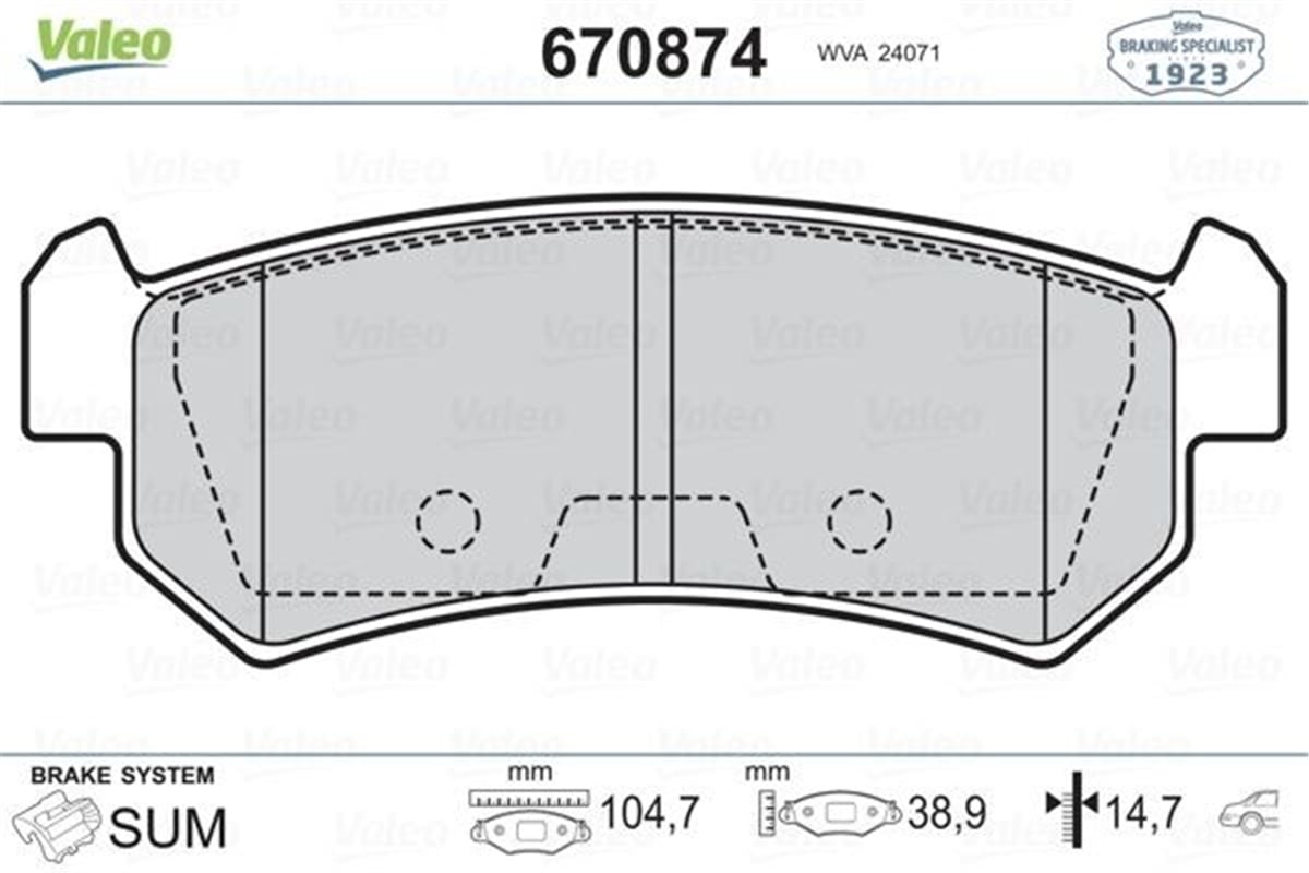 LACETTIARKA BALATA LACETTI 1.4-1.6-1.8 04 NUBIRA 1.4-1.6-1.8 2.0 04 VALEO 670874VALEOVALEO 670874
