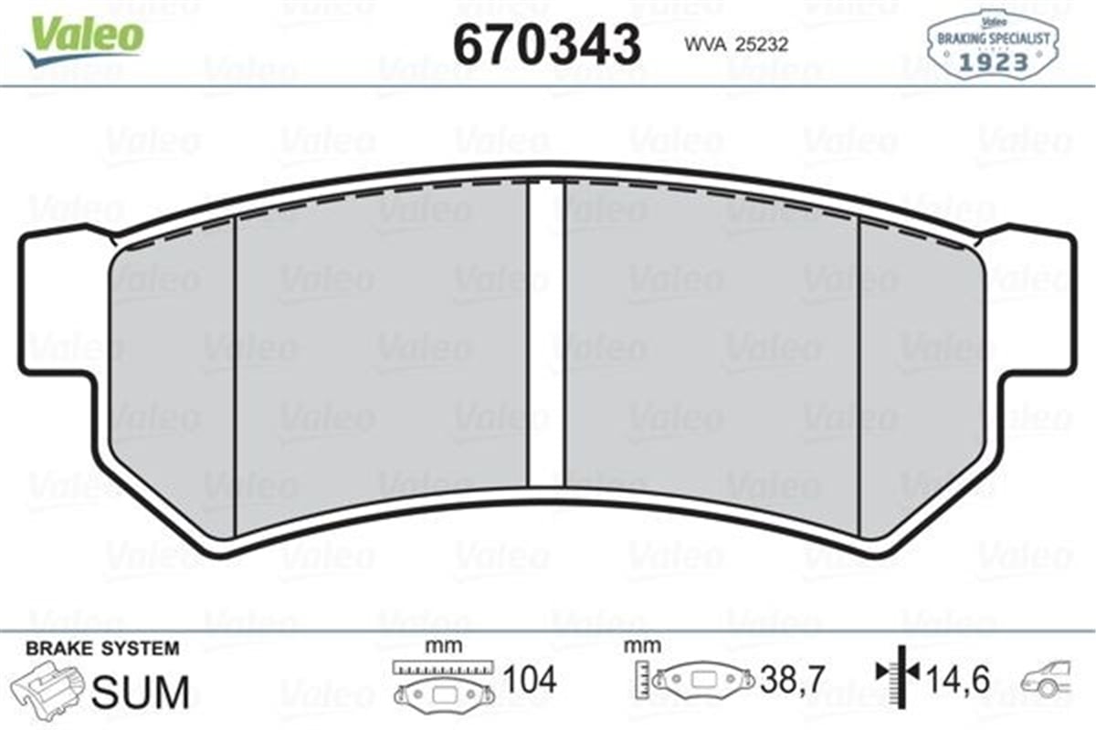 LACETTIARKA BALATA LACETTI 1.4 16V 1.6 1.8 05-2003 NUBIRA SEDAN;KOMBI 1.4 1.6 1.8 01-2005 VALEO 670343VALEOVALEO 670343