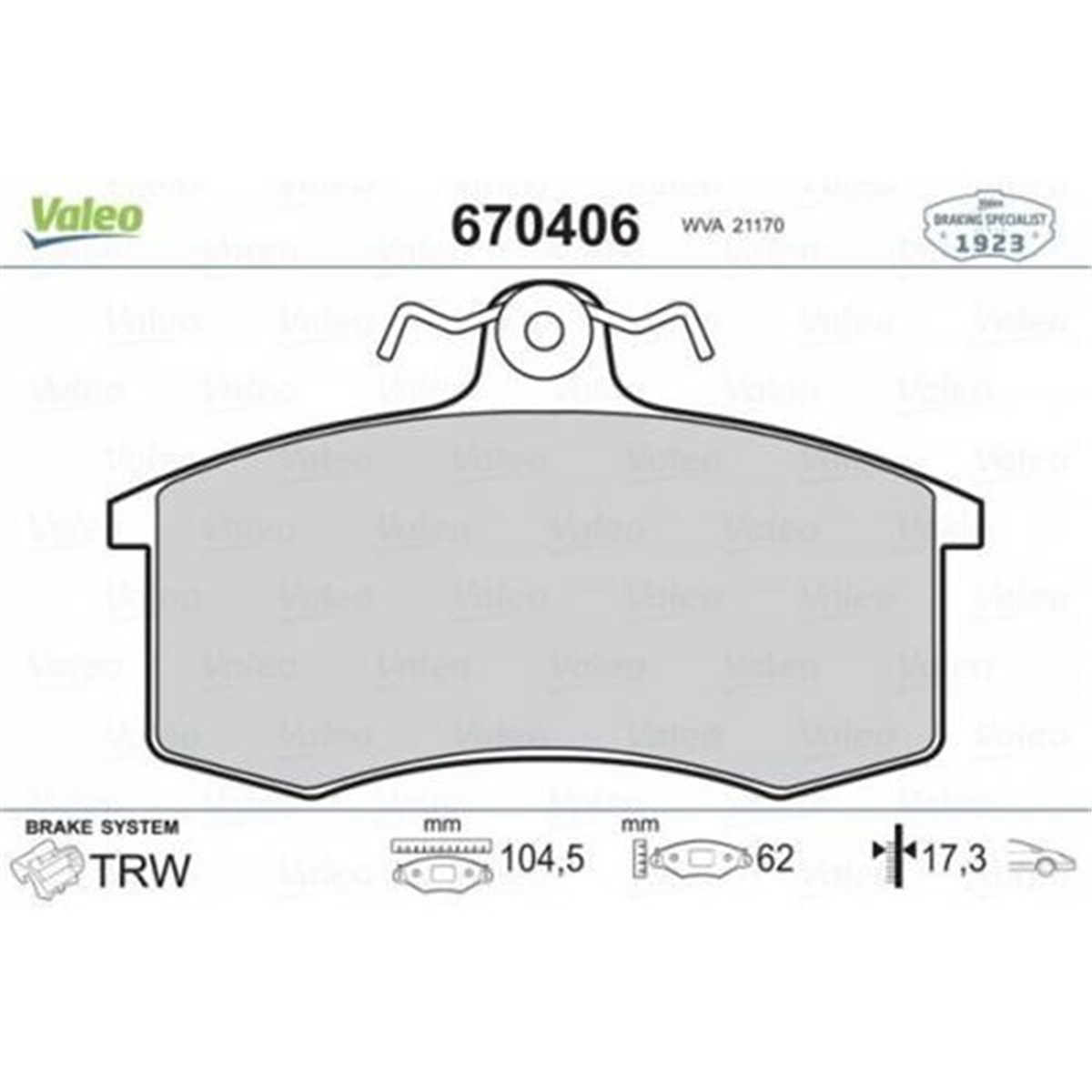 LADAÖN BALATA SAMARA 1.1-1.3-1.5 85-97 VALEO 670406VALEOVALEO 670406