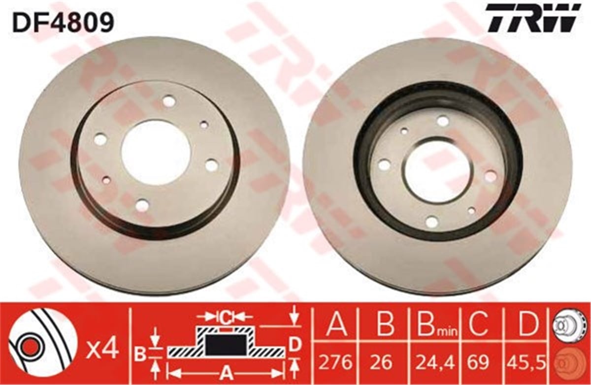 LANCERÖN FREN AYNASI MITSUBISHI LANCER SEDAN 1.3- LANCER KOMBİ 1.6-2.0 03 GALANT VI 2.0-2.5 V6 24V 00 TRW DF4809TRWTRW DF4809