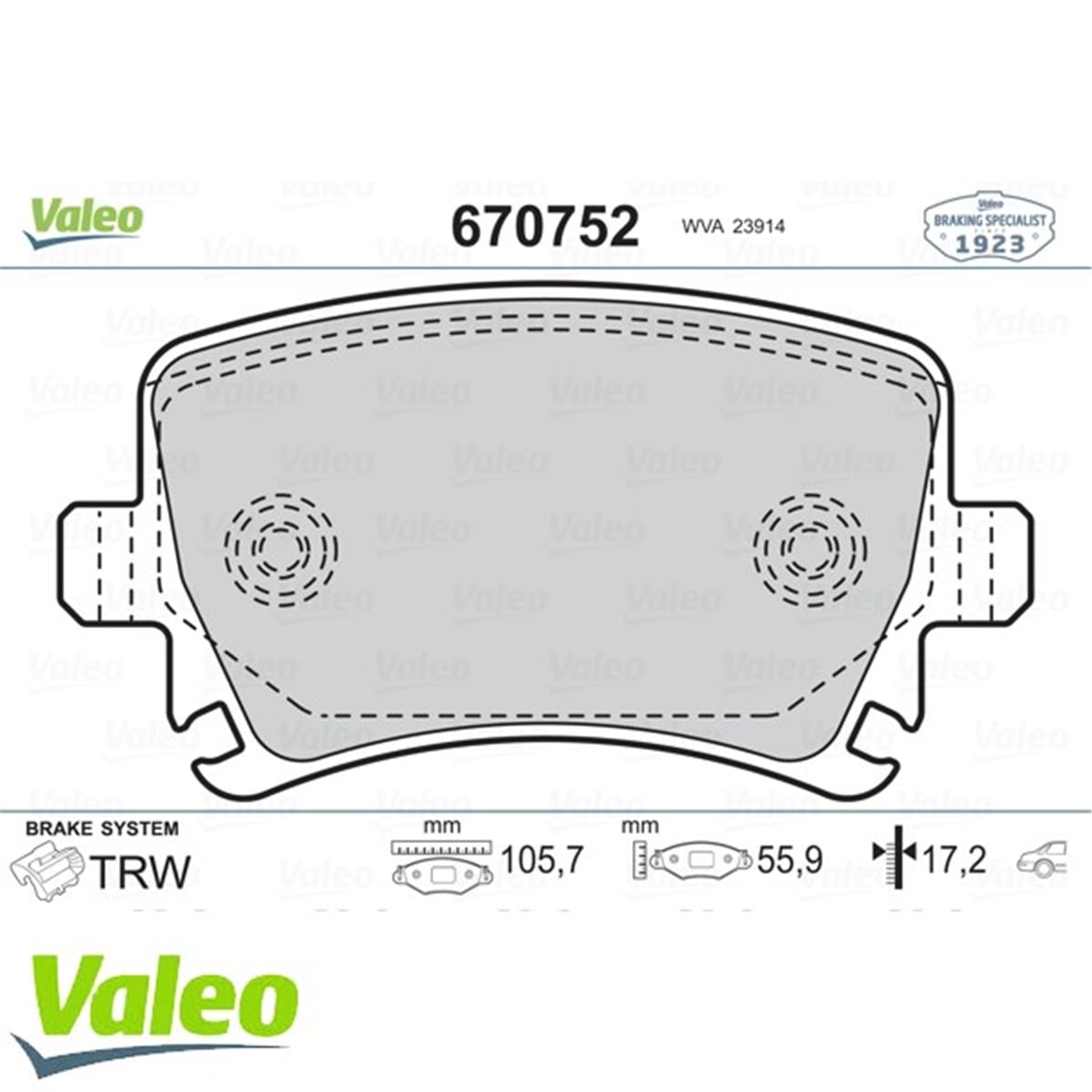 LEONARKA BALATA PASSAT-CC-CADDY-GOLF5-GOLF6-JETTA-A3-A6-LEON-OCTAVIA-SUPERB 04 GDB1622 VALEO 670752VALEOVALEO 670752