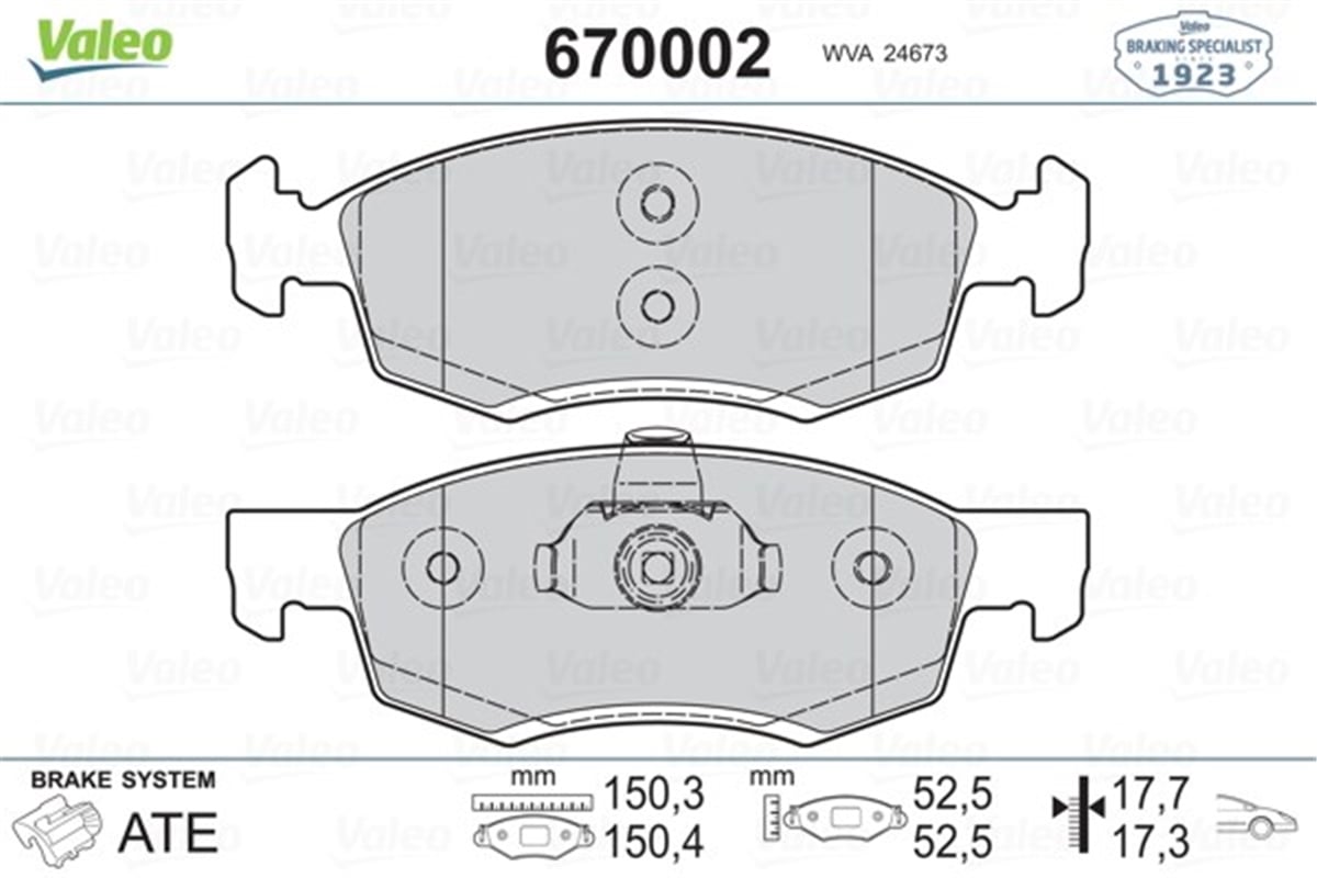 LOGANÖN BALATA LOGAN 1.4-1.5-1.6 DCI 07 LOGAN PICK-UP 08 LOGAN EXPRESS 09 SANDERO 1.5 DCİ 11.08 VALEO 670002VALEOVALEO 670002